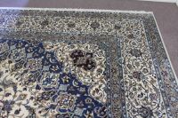 X-Large Very Finely Hand Knotted & Naturally Dyed Turkish Wool Rug in Blue, Cream and Burgundy Oriental Palace Design - 4