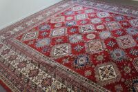 X-Large Hand Knotted & Naturally Dyed Turkish Wool Rug in Red Blue and Cream Geometric Design - 2