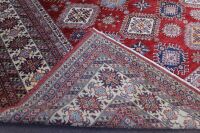 X-Large Hand Knotted & Naturally Dyed Turkish Wool Rug in Red Blue and Cream Geometric Design - 4