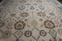 X-Large Hand Knotted & Naturally Dyed Turkish Wool Rug in Cream, Blue and Terracotta Floral Design - 3