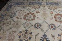 X-Large Hand Knotted & Naturally Dyed Turkish Wool Rug in Cream, Blue and Terracotta Floral Design - 4