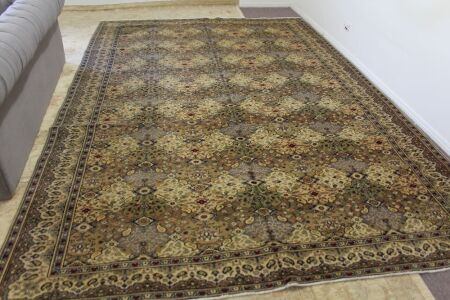 Large Turkish Hand Knotted & Naturally Dyed Wool Rug in Neutral Colours with Pops of Red and Green