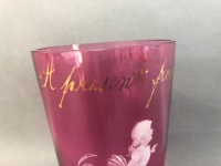 Cranberry Mary Gregory Glass Beaker - A Present from Southampton - 2