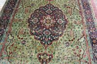 Large Hand Knotted & Naturally Dyed Turkish Wool Rug in Green and Navy Blue Floral Design - 2