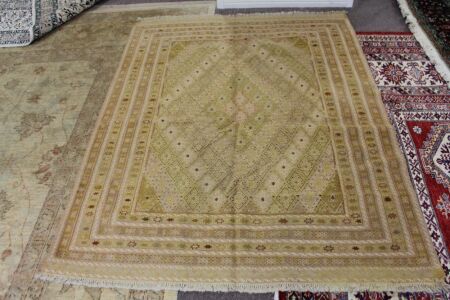 VintageTibetan Gold Brocade Finely Hand Knotted Wool Rug