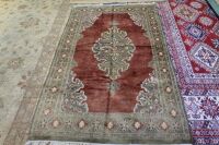 Turkish Finely Knotted Silk/Wool Rug in Pink and Stone