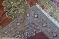 Turkish Finely Knotted Silk/Wool Rug in Pink and Stone - 4