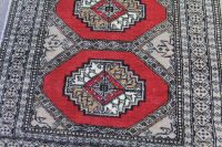 Small Hand Knotted Turkish Wool Rug with Red Lozenge Design - 2