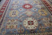 X-Large Hand Knotted & Naturally Dyed Turkish Wool Rug in Pale Blue, Red and Gold Geometric Design - 3