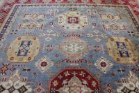 X-Large Hand Knotted & Naturally Dyed Turkish Wool Rug in Pale Blue, Red and Gold Geometric Design - 4