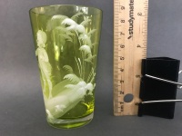 Small Antique Yellow/Green Mary Gregory Glass Beaker - 2