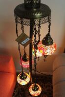 Turkish 5 Glass Mosaic Brass Lantern Stand - 2