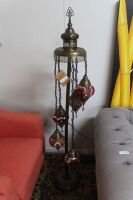 Turkish 5 Glass Mosaic Brass Lantern Stand - 3