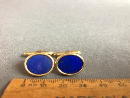 Pair of Vintage 14K Gold and Lapis Cufflinks