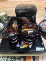 Lot of 9 Pieces of Japanese Lacquerware - Some Matching - 2