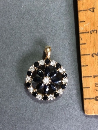 9ct Gold Marquise Sapphire and Diamond Pendant