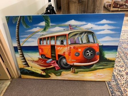 Large Original Canvas Painting of Kombi at Beach