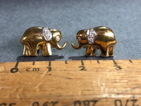 Pair of 18ct Gold and Diamond Elephant Ear Studs