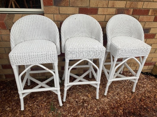 3 x White Painted Wicker Barstools