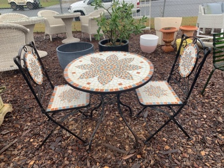 3 Piece Iron and Ceramic Mosaic CafÃ© Set