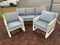 3 Piece Plastic Rattan Outdoor Set with Cushions - As Is - 2