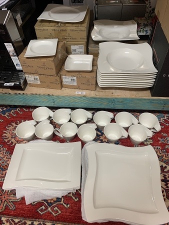 Huge Lot of Villery and Boch Newwave White Tableware - Mostly Boxed