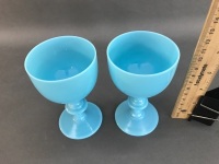 Pair of Antique French Blue Opaline Glass Goblets - 2