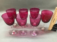 Collection of 7 Victorian Cranberry Wine Glasses - 2