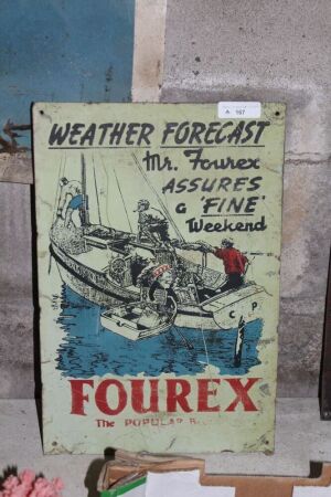 Vintage Screen Printed Heavy Steel Fourex Yachting Sign