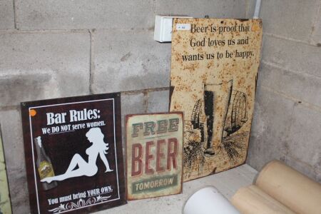 3 Printed Tin Beer Signs