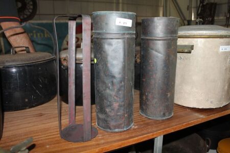 Pair of Copper Cannisters with Internal Carrier