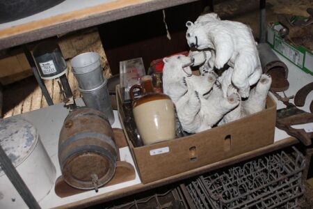 Large Barware Lot inc. Bundy Bears, Glasses, Oak Barrel etc