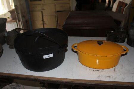 Vintage Cast Iron Camp Oven - Chip to Lid + French Yellow Cast Iron Oven