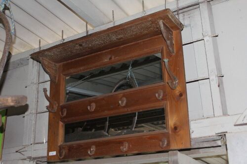 Timber Wall Shelf with 2 Mirrors and Coat Hooks