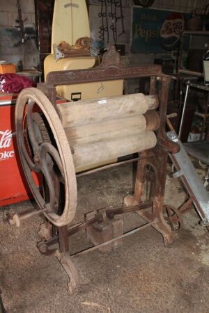 Large Antique Cast Iron and 3 Timber Roller Mangle by Bradford & Co