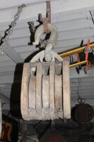 XL Antique Timber Ships Triple Pulley Block - As Is