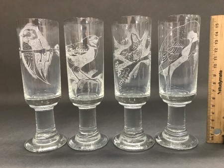 4 Hand Decorated Champagne Flutes - Robert Melville