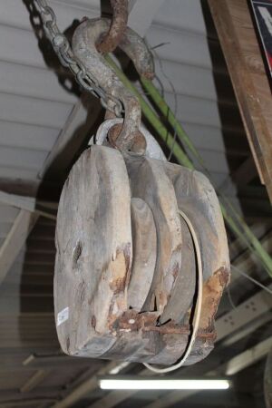 XL Antique Timber Ships Double Pulley Block