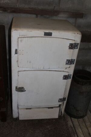 Vintage White Painted 2 Door Mawson Ice Chest - No Handle at Top