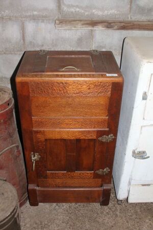 Vintage Silky Oak Ice Chest with Brass Fittings