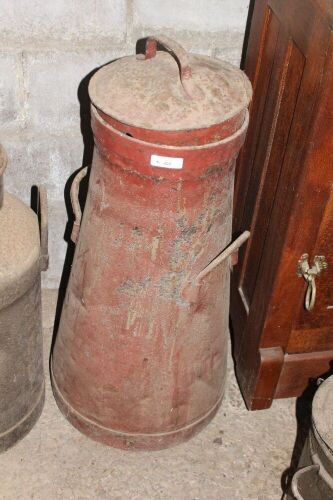 Tall Vintage Red Painted Cream Can with Lid