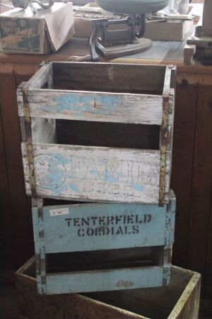 2 Vintage Blue Painted Tenterfield Cordial Crates