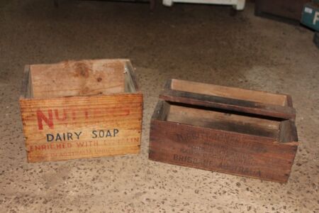 2 Vintage Timber Crates - Nutters Dairy Soap & Rex Baked Beans