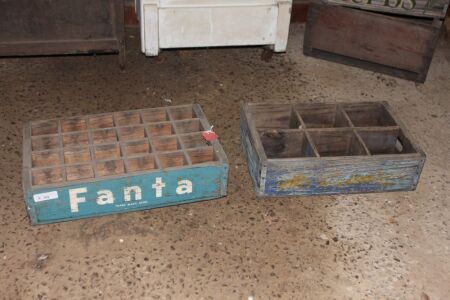 2 Vintage Timber Drink Bottle Crates - McNamara Twmba & Fanta