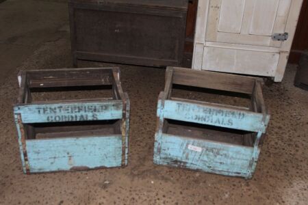 2 Vintage Blue Painted Tenterfield Cordial Crates