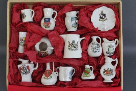 Collection of 14 Pieces of Vintage Goss Style Crested China Souvenir Ware