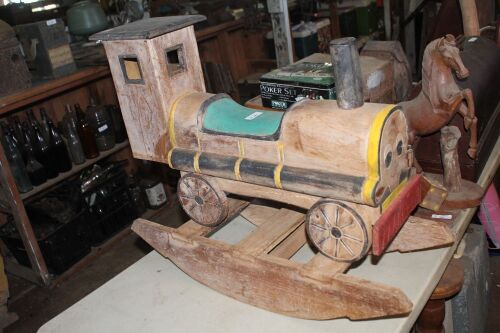 Carved and Painted Timber Rocking Train Engine - Black Top