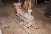 Carved and Painted Timber Rocking Train Engine - Red Top - 2