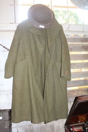 Vintage Army Greatcoat & Scarf + Tin Helmet