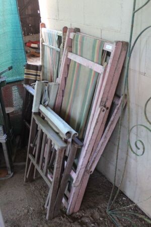 3 Vintage Canvas Deck Chairs for Restoration + 2 Folding Directors Chairs